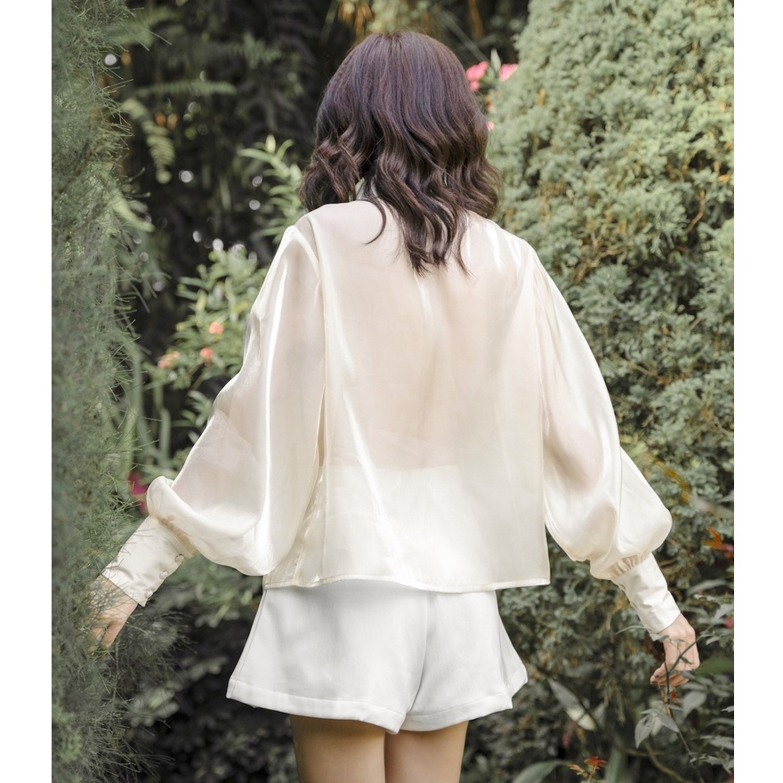 Áo sơ mi kem organza xếp ly Creamy Camille Stripe Shirt