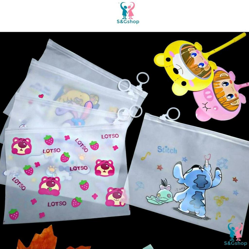 Túi đựng bút trong suốt gấu dâu, túi zip đựng viết và đồ dùng học tập phong cách hàn quốc văn phòng phẩm
