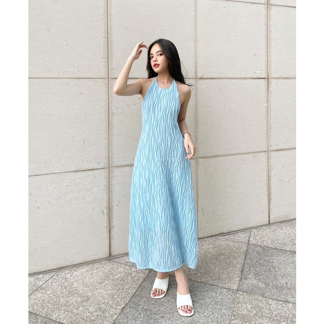 WHITELAZZ | Đầm yếm dáng suông màu xanh Lana Halterneck Dress