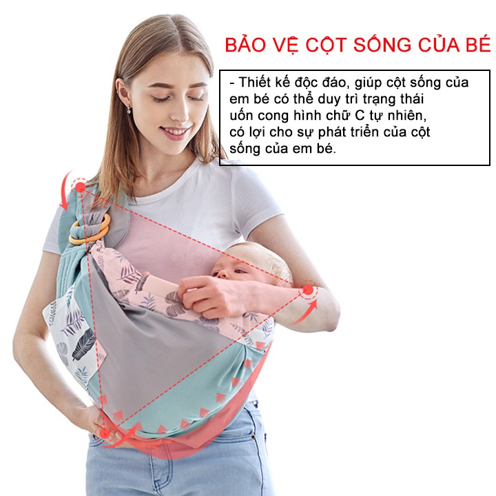 Khăn che bé bú, địu em bé, chất vải cotton thoáng mát chống trượt