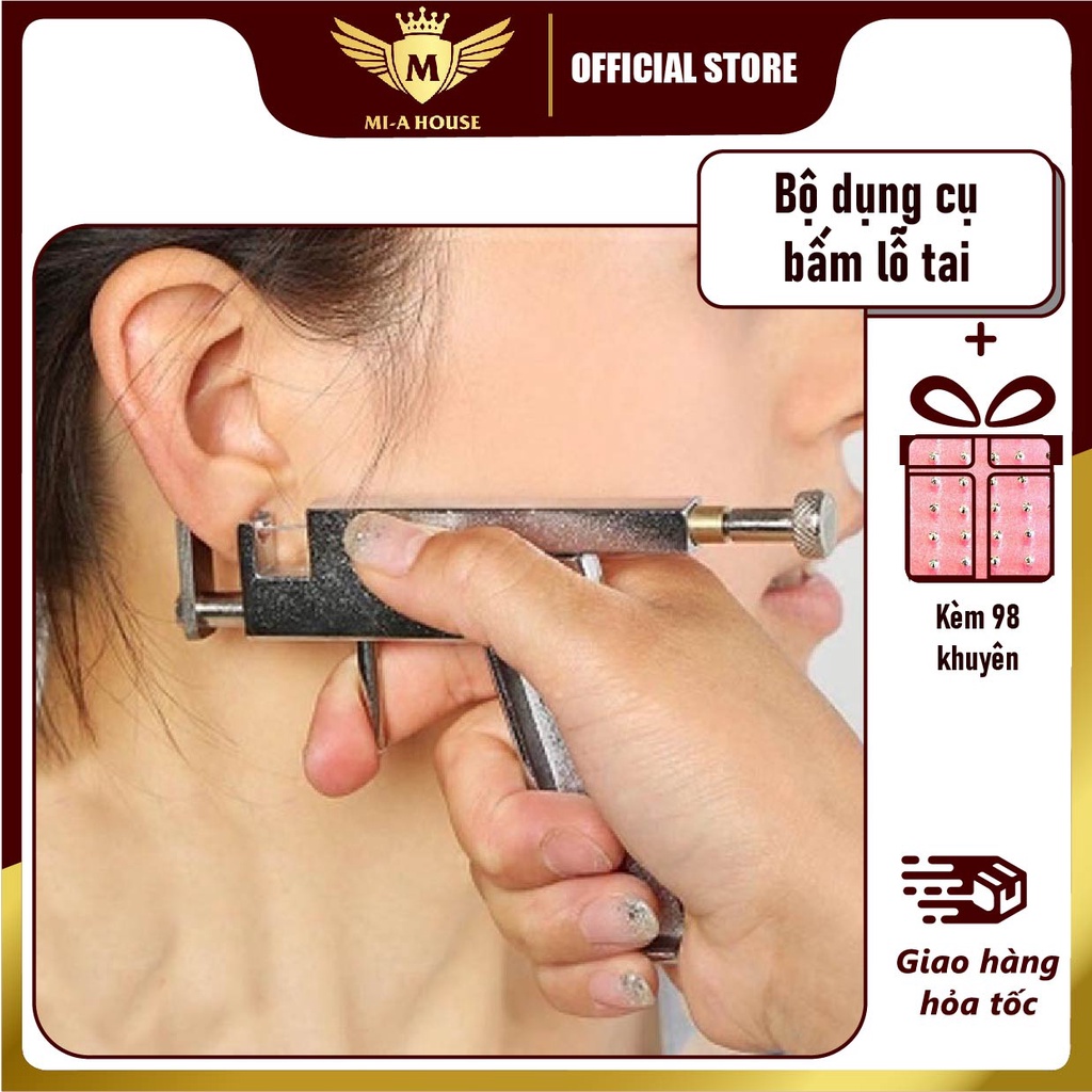 Máy bấm lỗ tai kim loại kèm 98 khuyên - dụng cụ xỏ khuyên tai chuyên nghiệp cho các tiệm nail spa - súng bắn lỗ tai rẻ