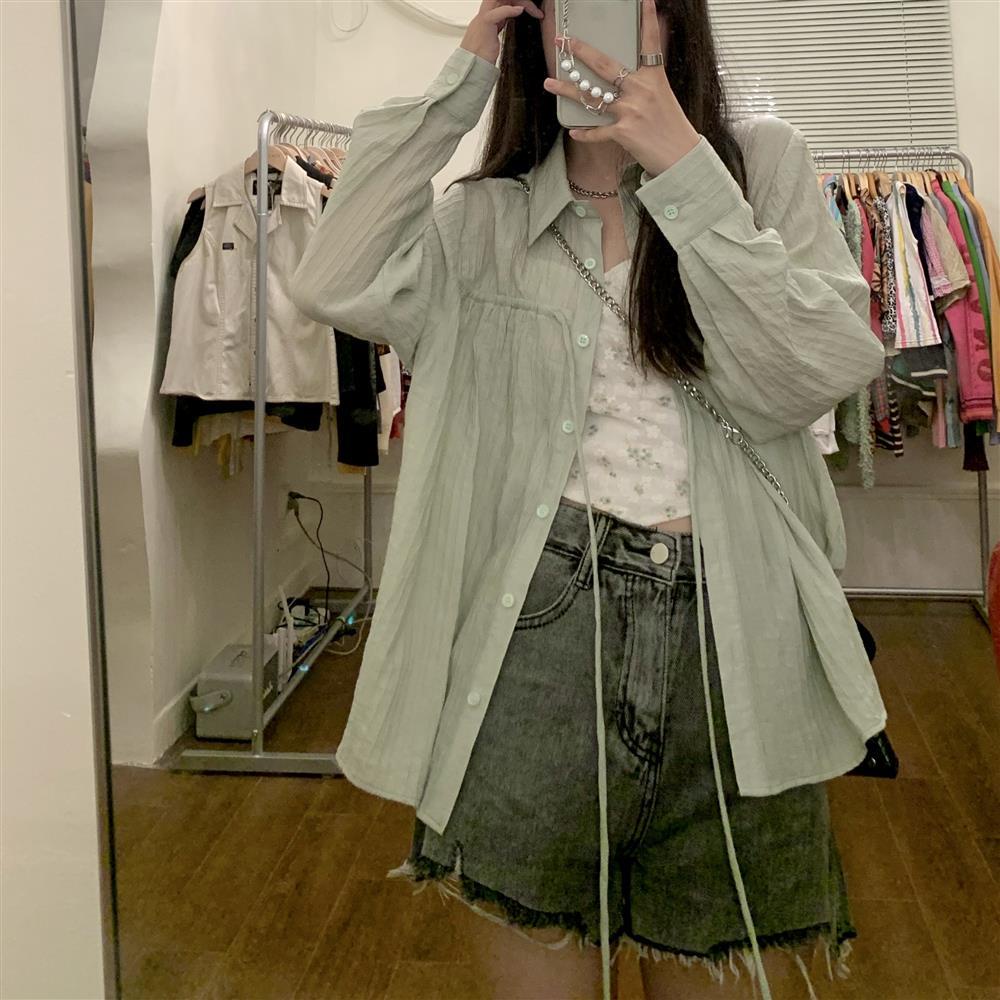 Áo Sơ Mi Chống Nắng Tay Dài Dáng Rộng Màu Trơn Thời Trang 2022