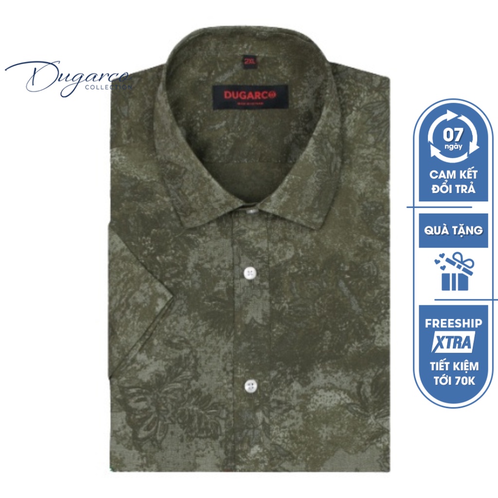 Áo sơ mi DUGARCO nam họa tiết tay ngắn công sở cotton 92SMS21136