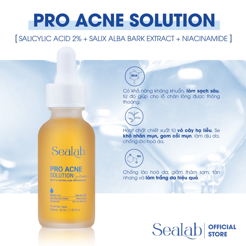 Tinh chất dưỡng giảm mụn, mờ thâm SEALAB Pro Acne Solution Serum 30ml