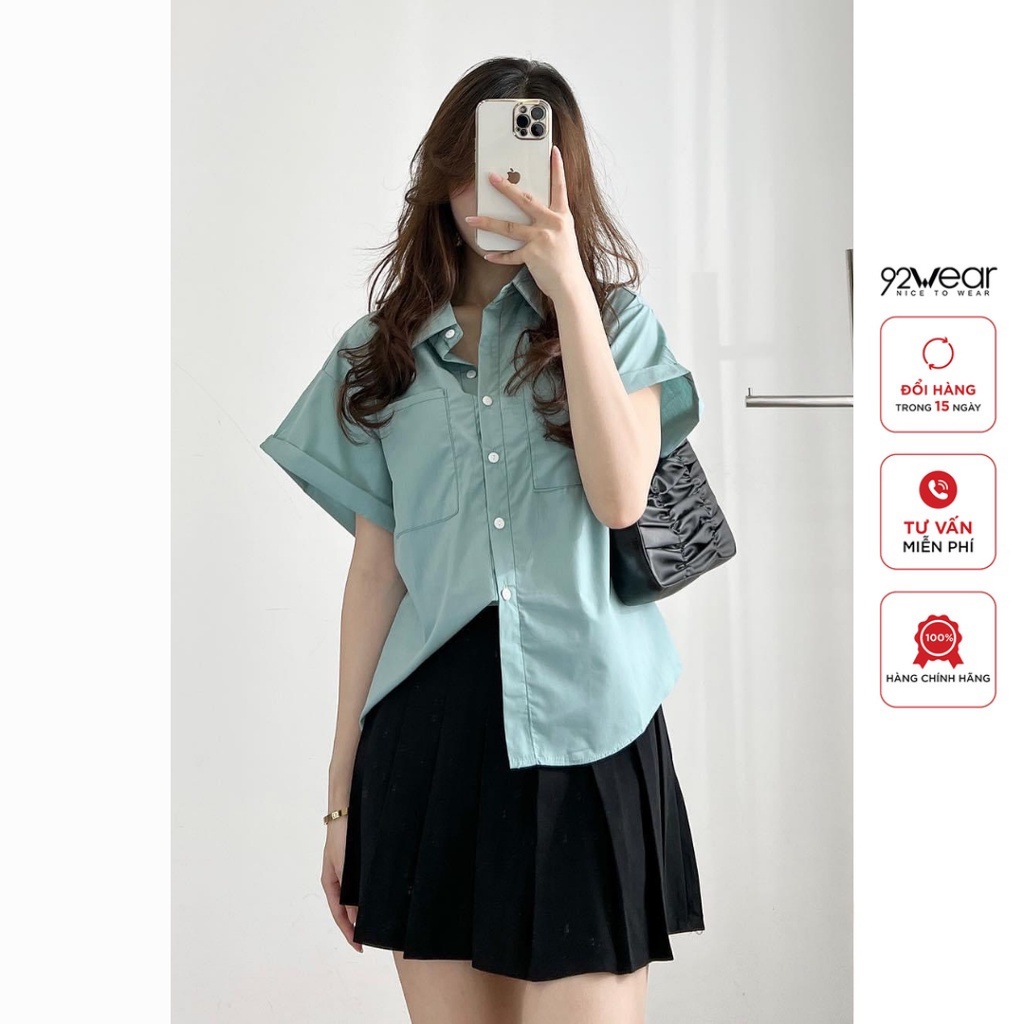 Áo sơ mi basic 92WEAR thiết kế phong cách Hàn Quốc trẻ trung thanh lịch WA027