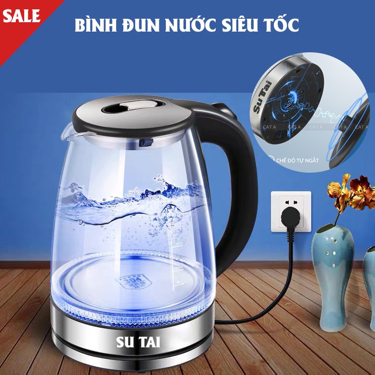 ✨HOT✨Ấm siêu tốc thủy tinh, ấm đun nước siêu tốc SUTAI dung tích 2 lít - có đèn led hiện đại