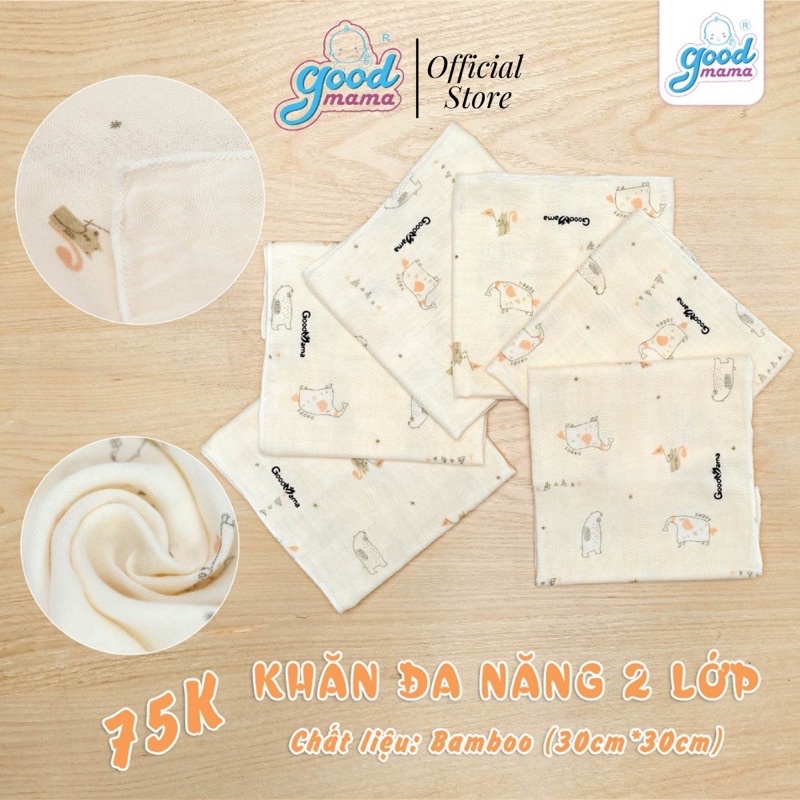 Sét 6 Khăn Sữa Sợi Tre 30x30 Good Mama cho bé trai và bé gái chống bụi vải