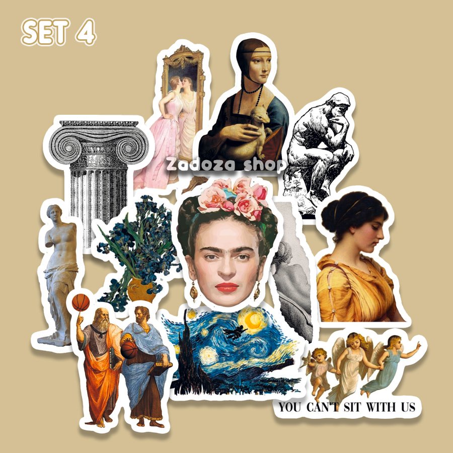 Sticker hình dán trang trí mũ bảo hiểm, laptop chủ đề hội họa cổ điển phong cách vintage classic