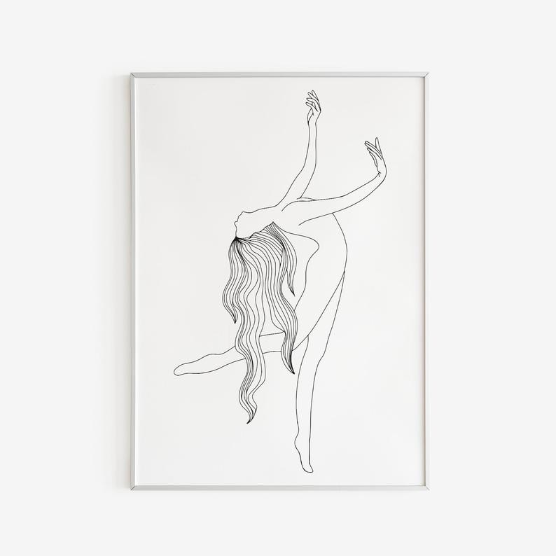 Tranh treo tường | Tranh Female Body Form Drawing, Abstract Line Woman Art, Erotic Line Art