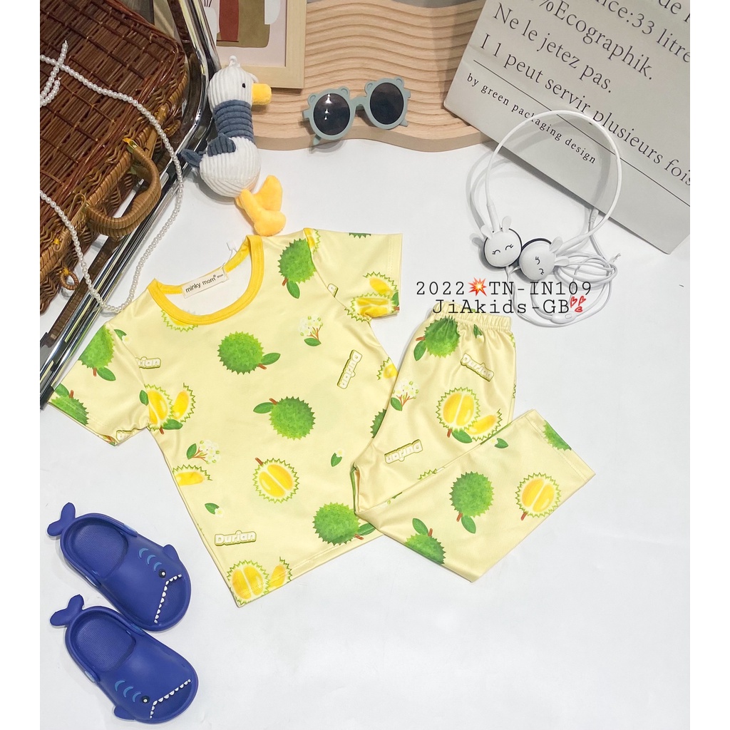 Bộ Tay Ngắn Quần Dài VẢI 3D MINKY MOM In Hình Họa Tiết Trái Cây Cho Bé TN-IN109