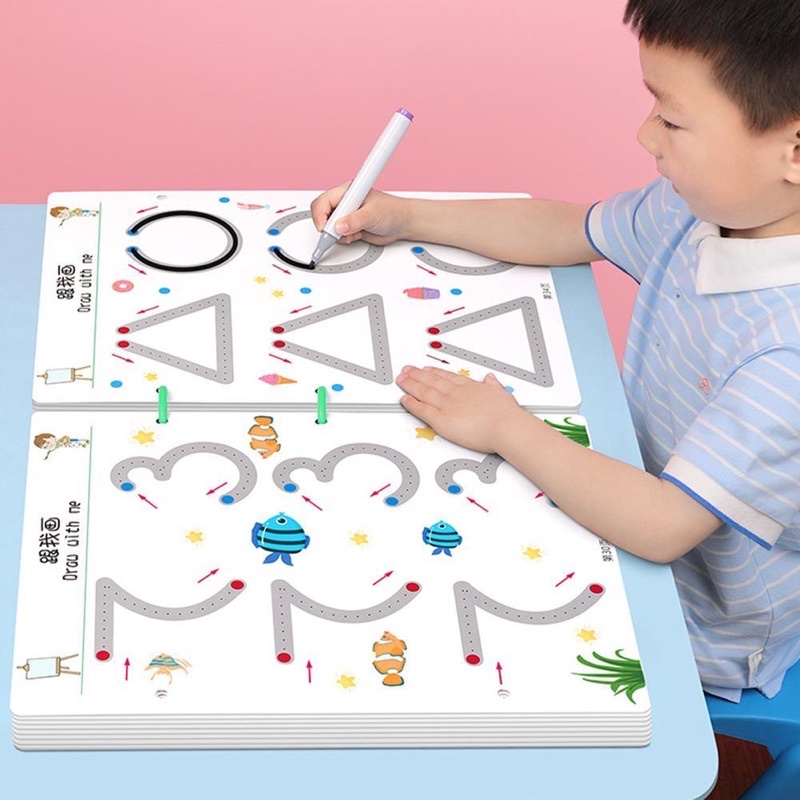 Tập tô vẽ thông minh xoá được, đồ chơi giáo dục sớm cho bé, nét cơ bản, nối số montessori rèn luyện tính kiên trì