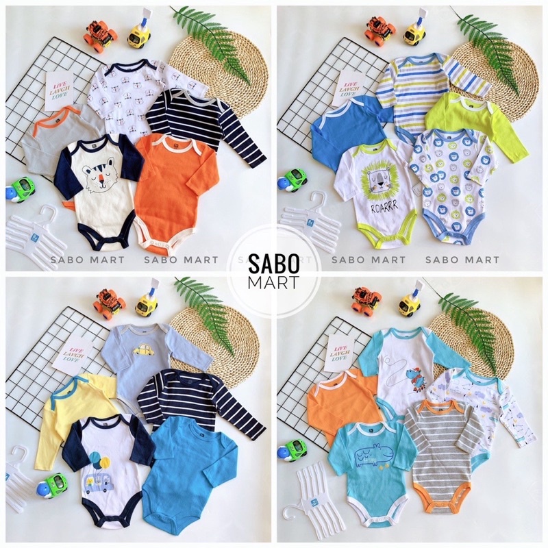 [ Chọn Mẫu] Set 5 Body Dài Tay Beliti Cotton Mềm Mại Kèm Móc Xuất Mỹ Cho Bé