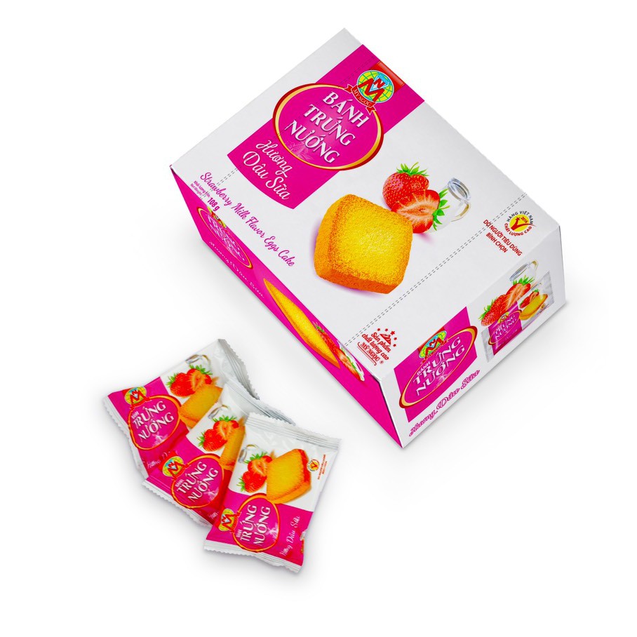 MỸ NGỌC _ 108g Bánh trứng nướng Hương DÂU SỮA - Baked egg cake with Strawberry flavor 108g