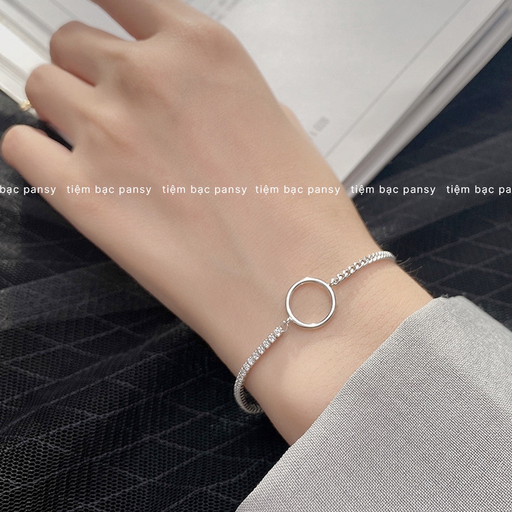 Lắc tay bạc nữ PANSY mặt hình tròn phối dây cá tính, vòng tay bạc Ý Circle Twinkle