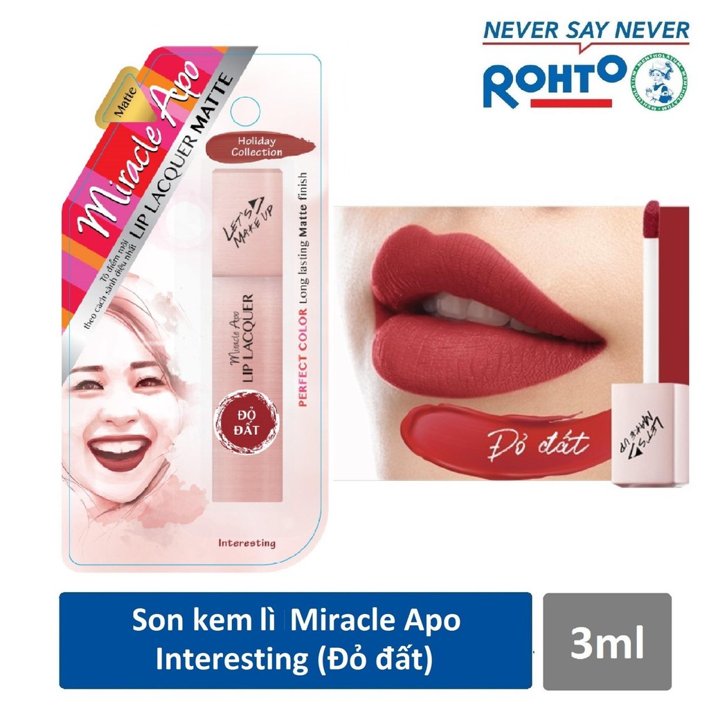 Son kem lì Miracle Apo Lip Lacquer Matte Interesting màu Đỏ đất 3ml