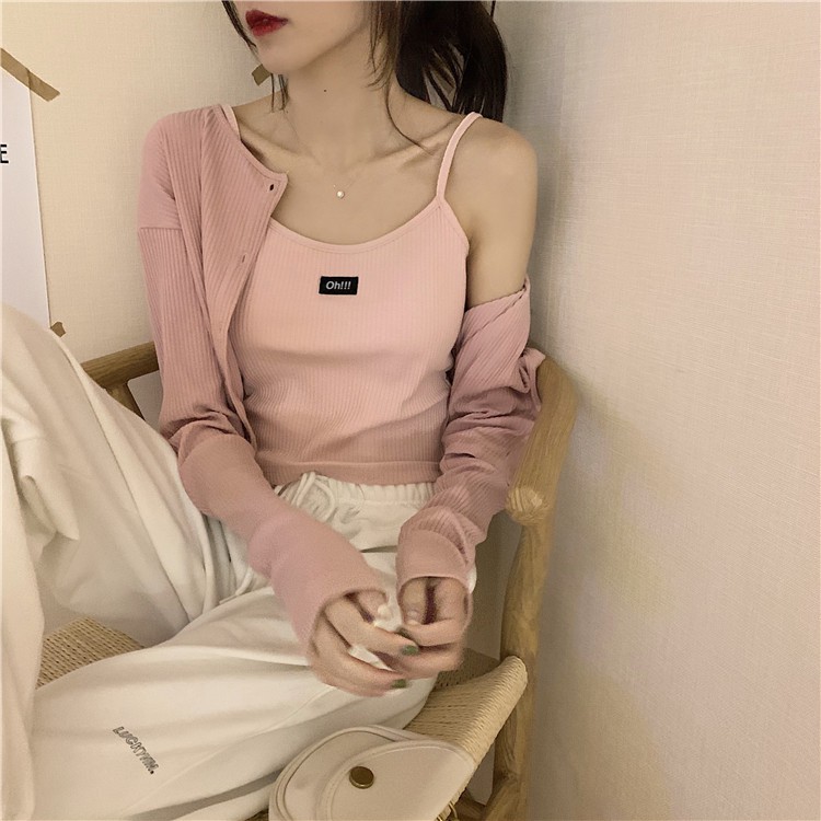 [Mã FAMAYWA giảm 10K đơn 50K] Xiaozhainv Áo Dệt Kim Dài Tay/ Áo Hai Dây Xinh Xắn Cho Nữ | BigBuy360 - bigbuy360.vn