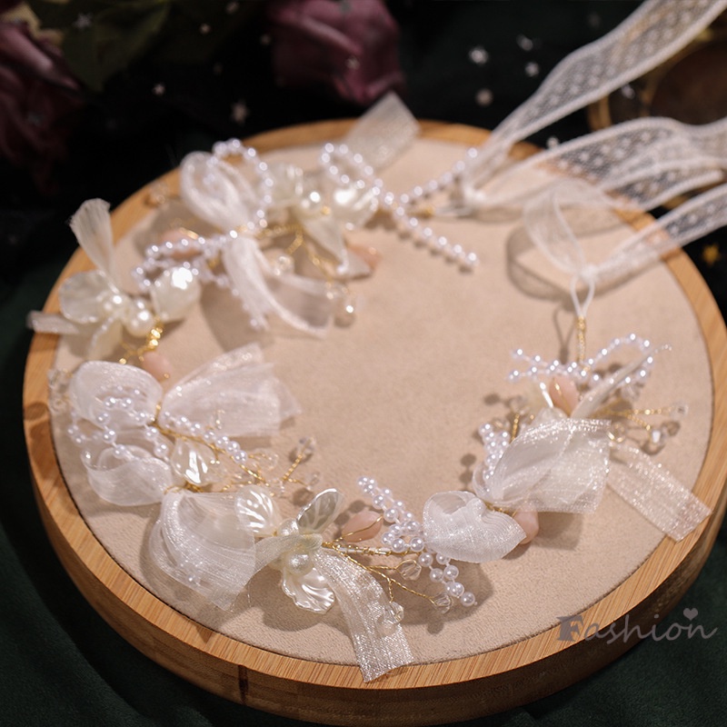 Băng Đô Cài Tóc Đính Ngọc Trai Nhân Tạo Xinh Xắn Cho Cô Dâu