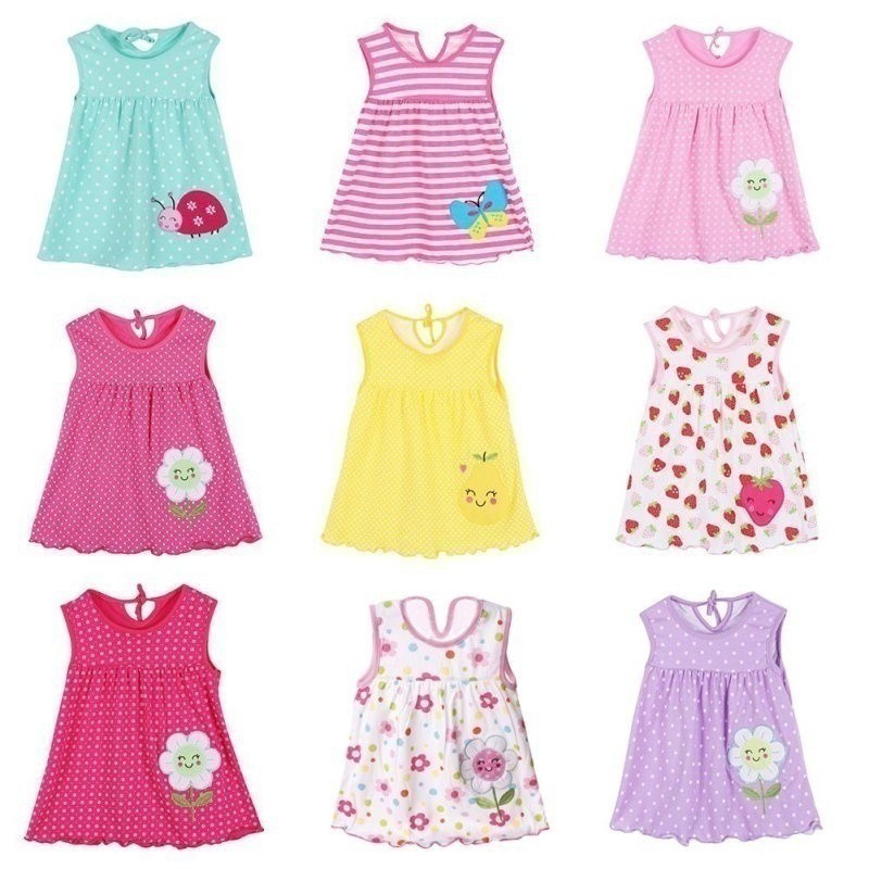 Đầm cotton không tay nhiều họa tiết xinh xắn cho bé gái
