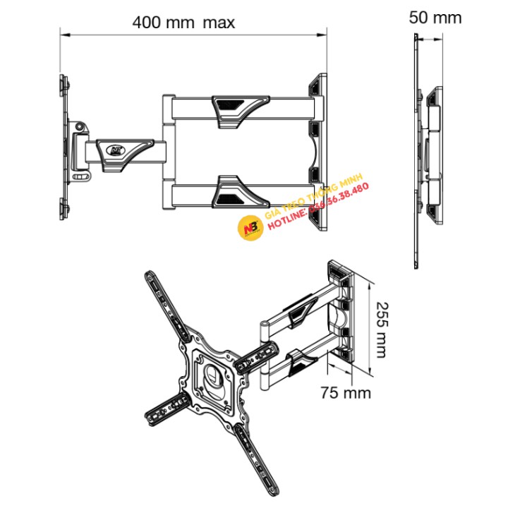 Giá treo tivi góc NB P4 32 - 55 inch - Xoay đa năng 180 Độ - Chính Hãng NorthBayou