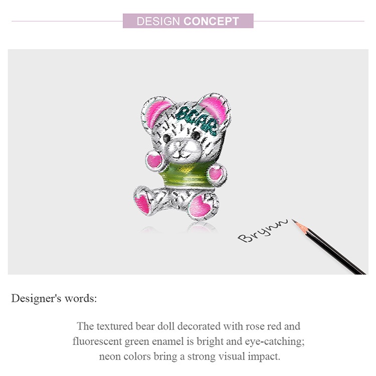 Phụ kiện vòng tay/ vòng cổ Bamoer SCC2231 bằng bạc 925 hình chú gấu bông