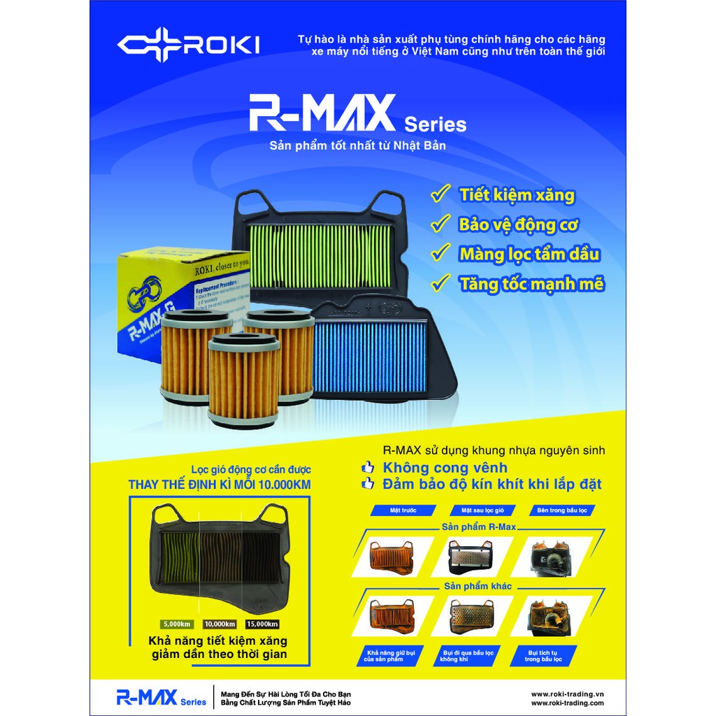 Lọc gió R-Max cho Yamaha Sirius Fi chính hãng Roki Nhật Bản (1FC-004)