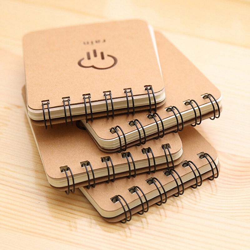Sổ ghi chép Pennie mini bìa giấy nâu 4 họa tiết thời tiết thunder rain snow moon xinh xắn