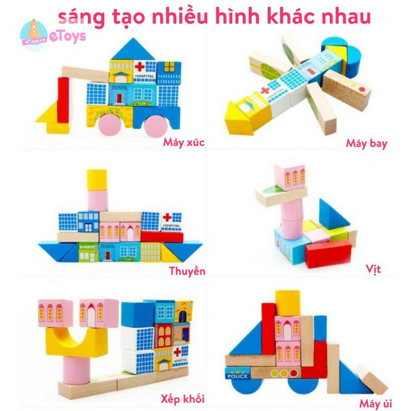 Đồ Chơi Xếp Hình 62 Chi Tiết Bằng Gỗ Cho Bé Sáng Tạo