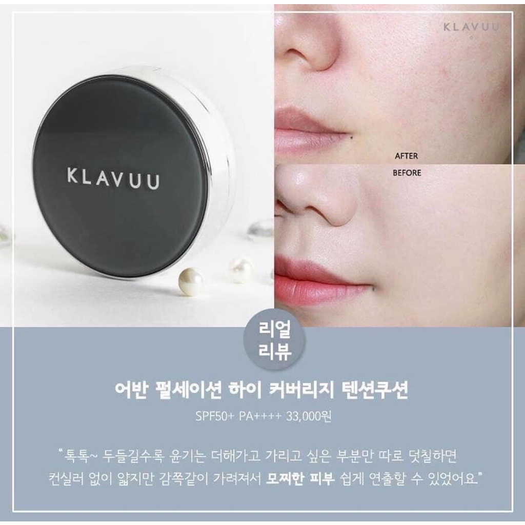 Phấn Nước Siêu Che Phủ, Kiềm Dầu Klavuu Urban Pearlsation High Coverage Tension Cushion EX SPF50+ PA++++ 12g