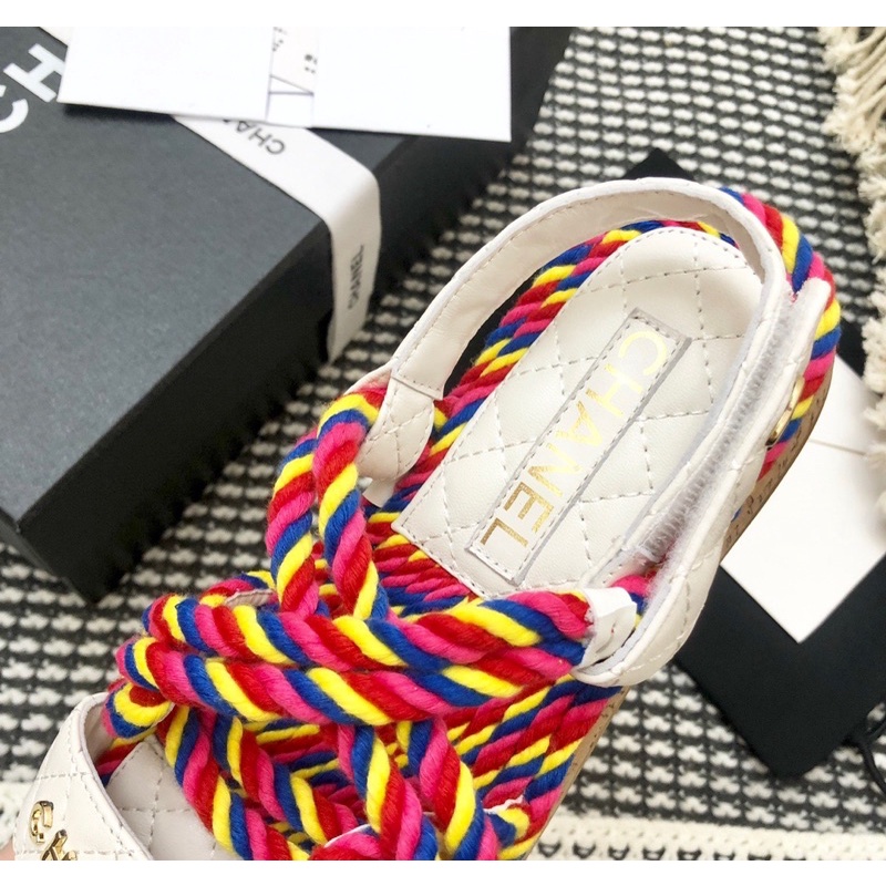 Sandal nữ đế bằng quai thiết kế giống dây thừng thương hiệu 𝘾𝙝𝙖𝙣𝙚𝙡 Channel CN da thật cao cấp