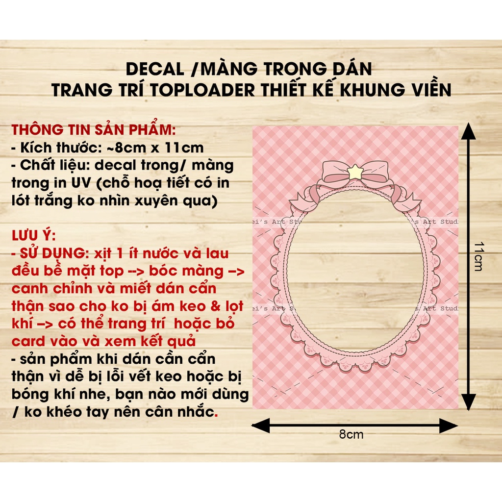 1 miếng decal trong trang trí toploader thiết kế khung viền dễ thương, vintage,..