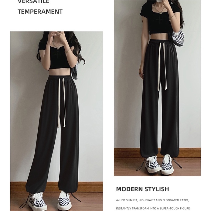 【ZHELIHANGFEI】Quần Ống Rộng Lưng Cao Theo Phong Cách Preppy