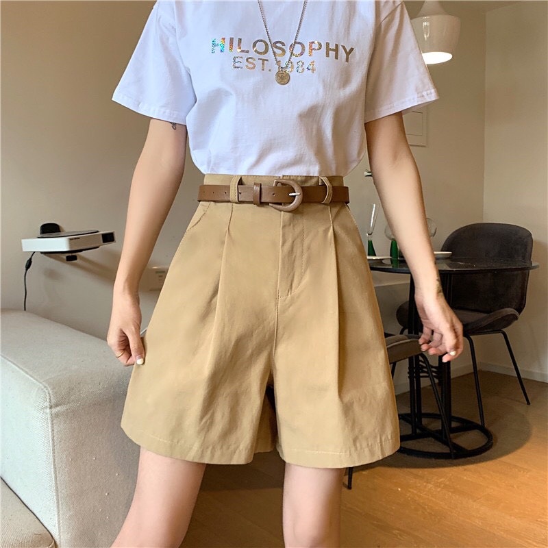 Quần Sooc Ống Rộng Khoá Nhật Chất Liệu Vải Kaki Cotton, Bền Màu -dobauxinh