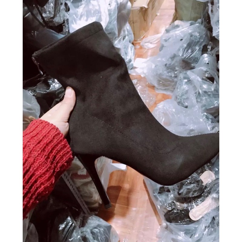 Bốt (boot) da lộn gót nhọn cao cổ loại 1 .
