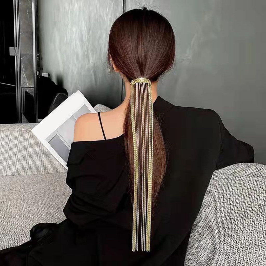Băng đô cài tóc bằng kim loại phối tua rua phong cách cổ điển cho nữ