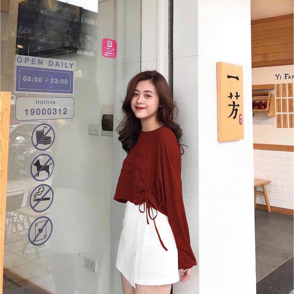 ÁO THUN CROPTOP RÚT DÂY FORM RỘNG TAY DÀI 8