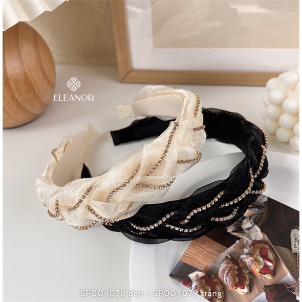 Băng đô cài tóc nữ Eleanor Accessories vải xoắn viền đính đá phụ kiện tóc 4078