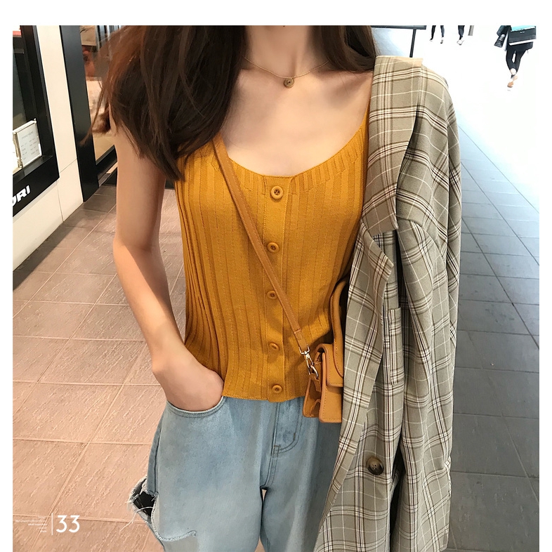 Áo kiểu hai dây dệt kim màu trơn phong cách Hàn Quốc thời trang cho nữ | BigBuy360 - bigbuy360.vn