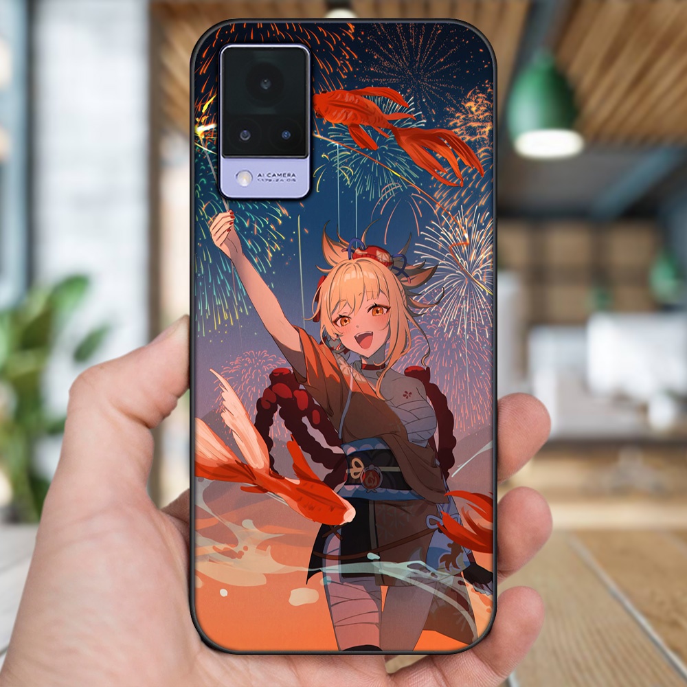 Ốp lưng Vivo V21 viền đen in hình Yoimiya Genshin Impact