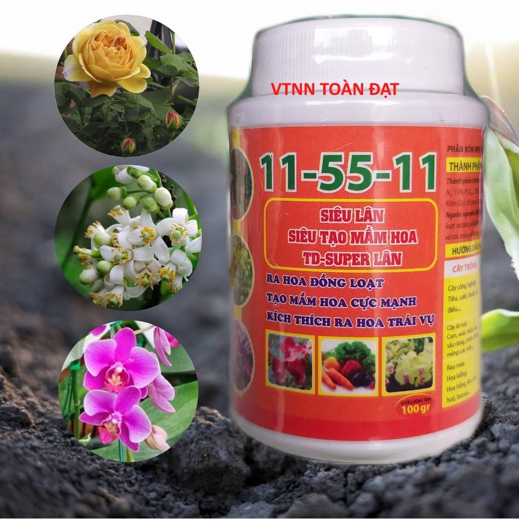 Kích Ra Hoa, Tạo Mầm Hoa - Phân Bón Siêu Lân 11-55-11 (100g), Phân bón lá siêu ra hoa đậu trái