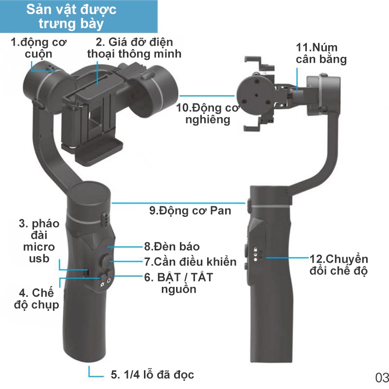Tay cầm chống rung Gimbal H4 - Gimbal chống rung cho điện thoại 3 Trục - Gậy quay vloger