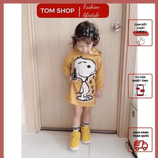 Váy xuông cotton vàng mũ hinh snopy bé gái dài tay