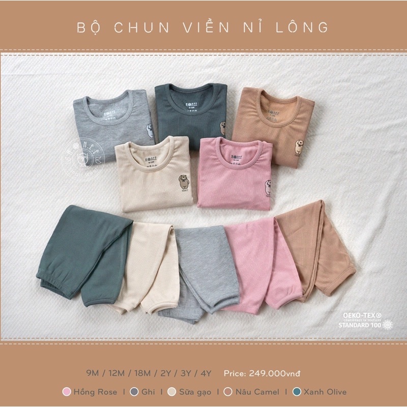Bộ dài tay nỉ lông viền chun Hrnee ấm áp cho bé