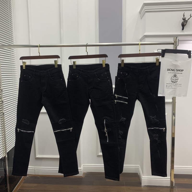 Quần Jean Khoá đùi hót nhất năm nay - bò nam rách gối cực đỉnh