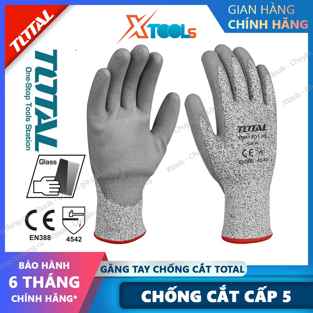 Găng tay bảo hộ lao động TOTAL TSP1701 bao tay bảo hộ đa năng chống cắt, mài mòn, trơn trượt, đâm xuyên chuẩn EN388