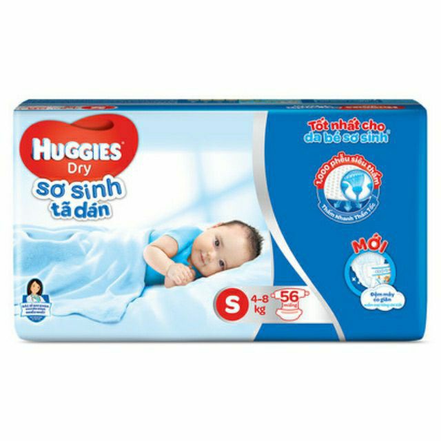 tã dán sơ sinh Huggies NB74/S88/S56 miếng