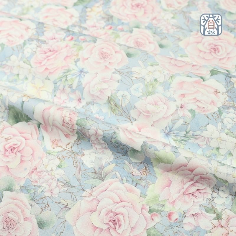 CS21-168 Vải cotton 100% tự nhiên🍒Chuanshui🍒khổ vải 145cm, hoa hồng màu pastel - vải đẹp handmade, quilt, may quần áo