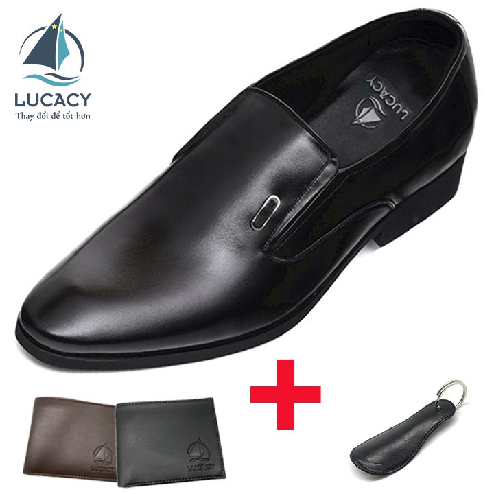 Combo giày công sở độn đế nam Lucacy da thật tăng chiều cao 6cm N2101MD + 1 ví da Lucacy + 1 đón gót da thật hanmade
