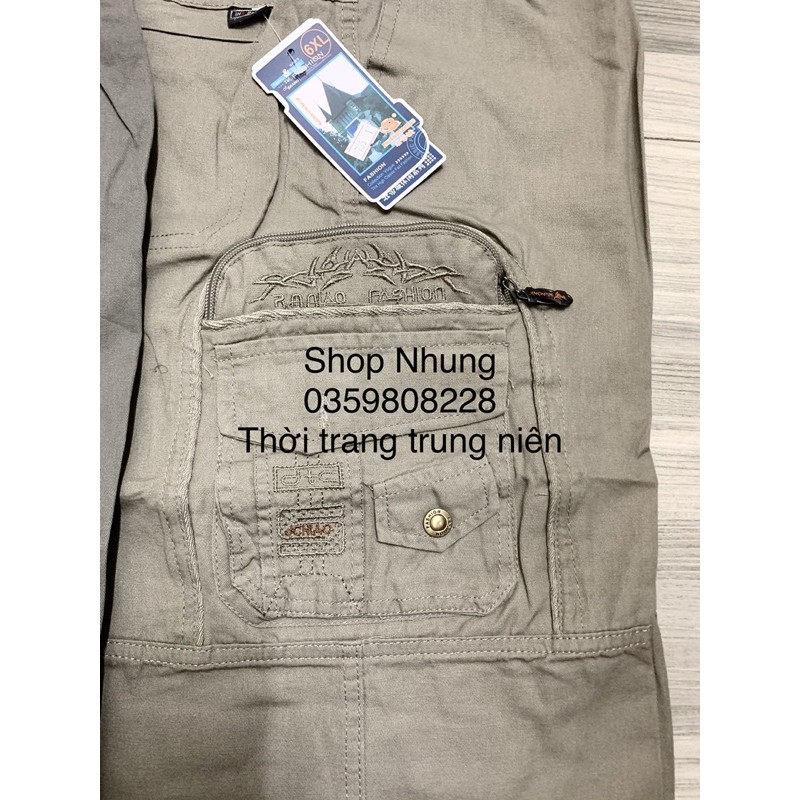 Quần ngố thô kaki túi hộp nam trung niên túi hộp hàng đẹp có size lớn