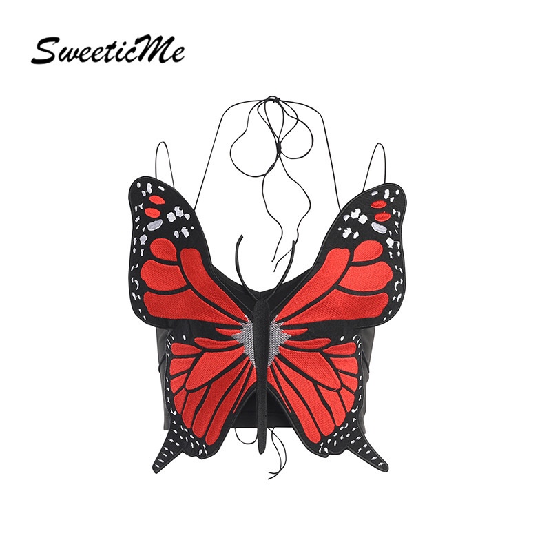 Áo hai dây cổ chữ V thêu hình bướm mới 2022