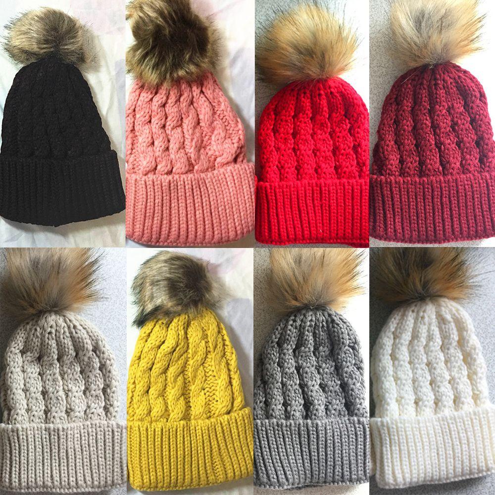 EUCA Mũ Len Giữ Ấm Đính Banh Lông Thời Trang Cho Bé